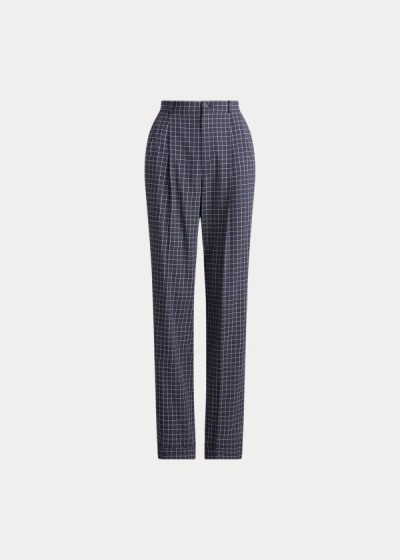 Pantalones Ralph Lauren Mujer Azul Marino / Creme - Andela Checked Wool - MHGVW5726